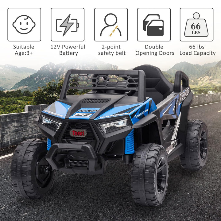 TOBBI 12 Volt Kids Ride on Electric Car Off Road UTV Truck with Horn, Blue