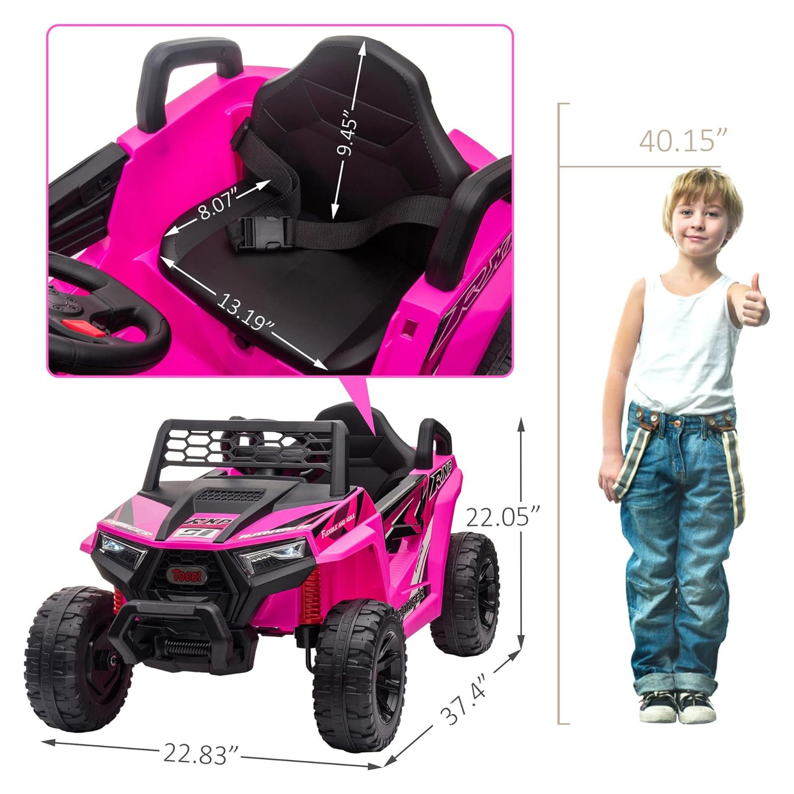 TOBBI 12 Volt Kids Ride on Electric Car Off Road UTV Truck with Horn, Rose Red - VMInnovations
