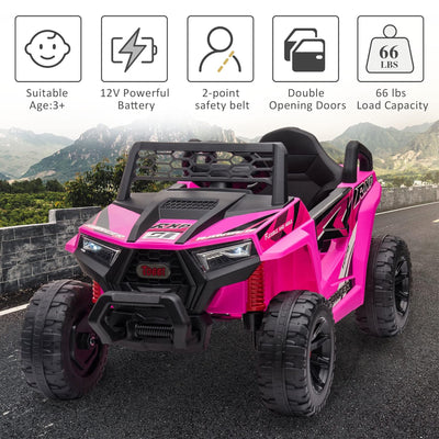 TOBBI 12 Volt Kids Ride on Electric Car Off Road UTV Truck with Horn, Rose Red - VMInnovations
