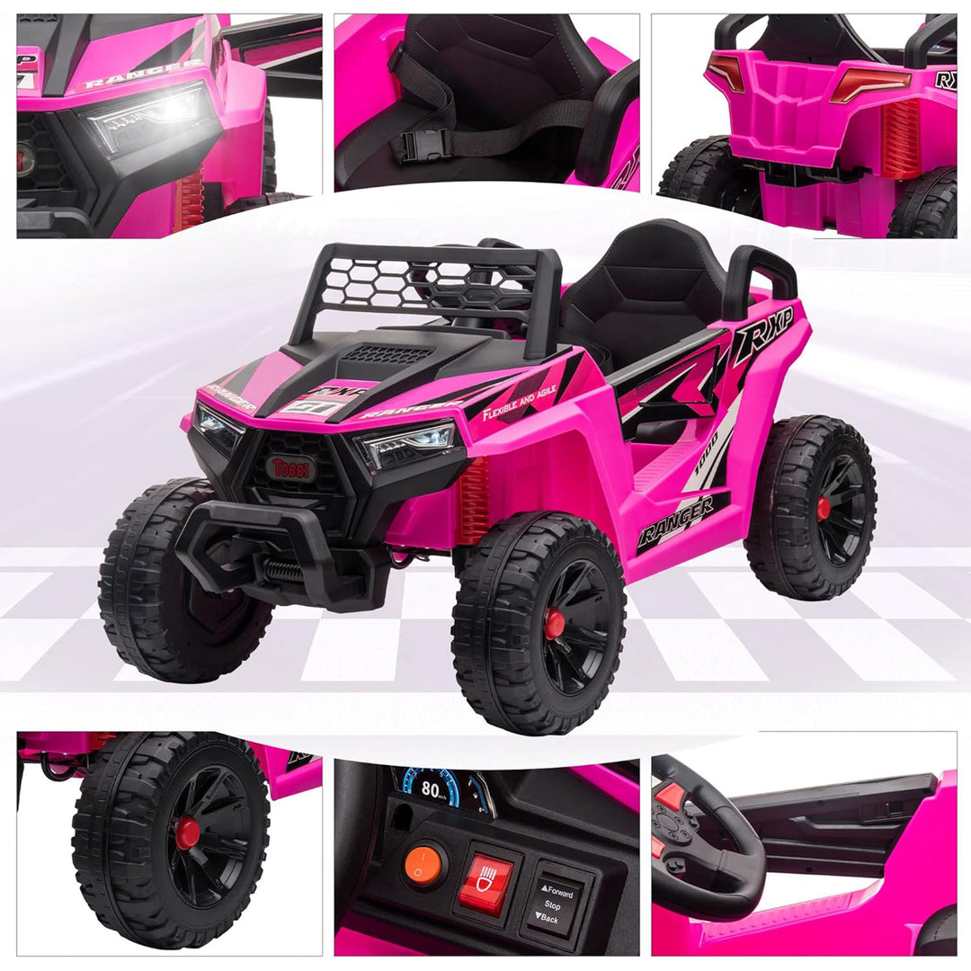 TOBBI 12 Volt Kids Ride on Electric Car Off Road UTV Truck with Horn, Rose Red