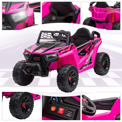 TOBBI 12 Volt Kids Ride on Electric Car Off Road UTV Truck with Horn, Rose Red - VMInnovations