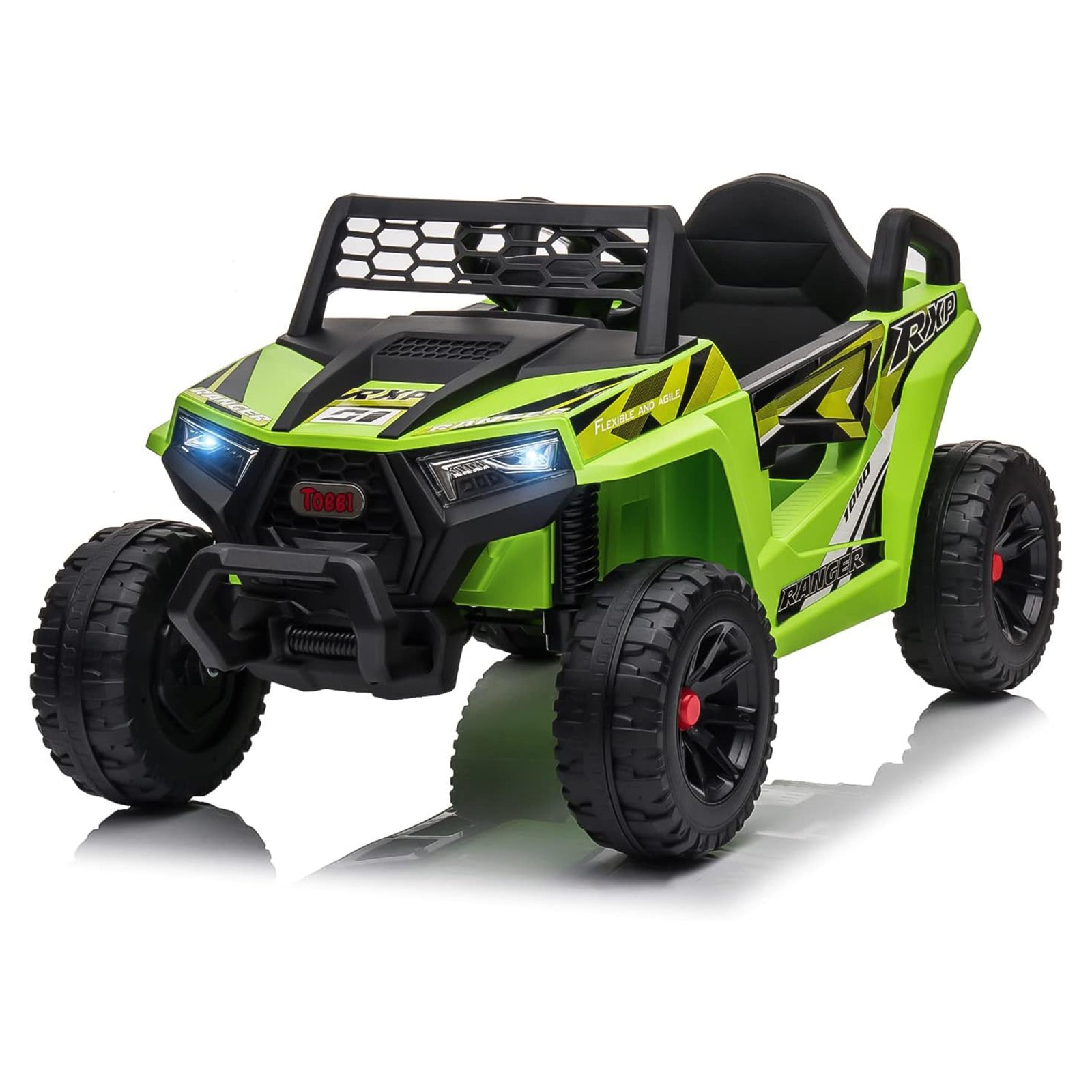 TOBBI 12 Volt Kids Ride on Electric Car Off Road UTV Truck with Horn, Green - VMInnovations