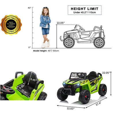 TOBBI 12 Volt Kids Ride on Electric Car Off Road UTV Truck with Horn, Green - VMInnovations