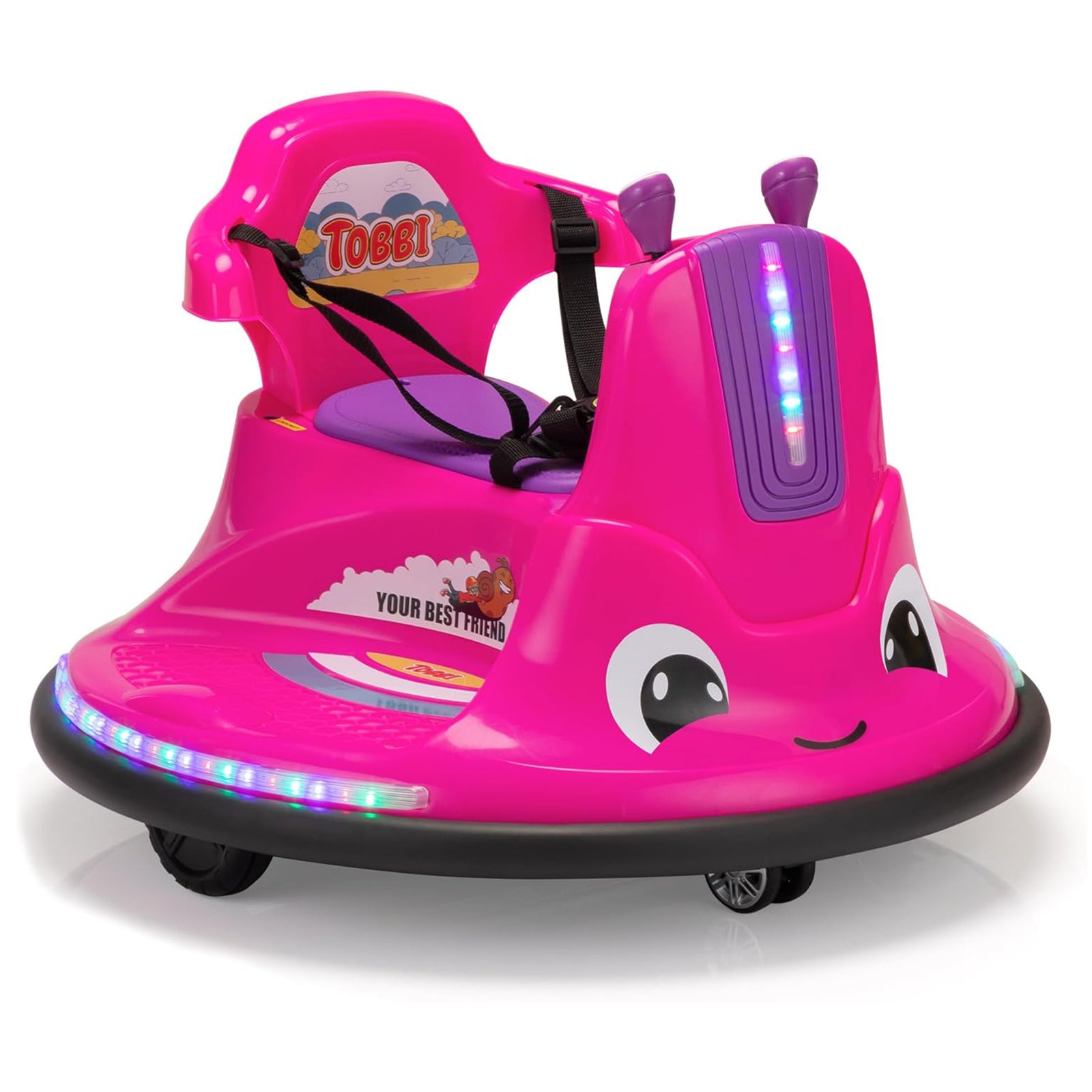 TOBBI 12V Snail Baby Bumper Electric Car, Kids Ride On Toy with Remote, Rose Red - VMInnovations