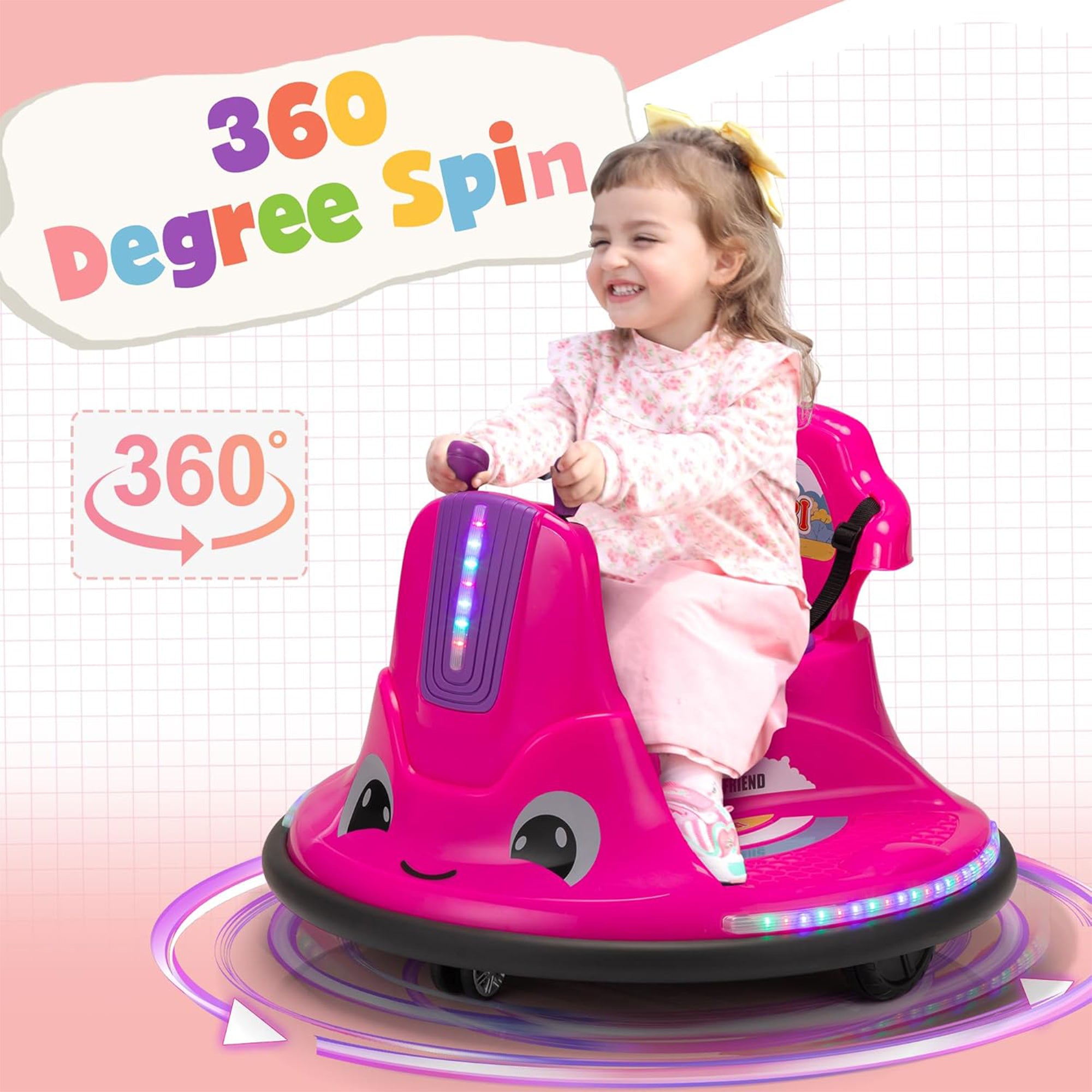 TOBBI 12V Snail Baby Bumper Electric Car, Kids Ride On Toy with Remote, Rose Red - VMInnovations