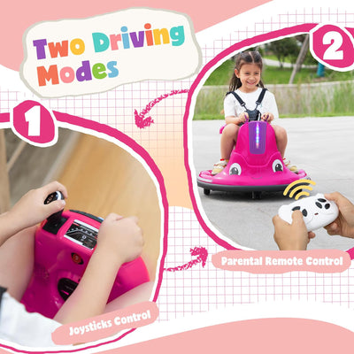 TOBBI 12V Snail Baby Bumper Electric Car, Kids Ride On Toy with Remote, Rose Red - VMInnovations