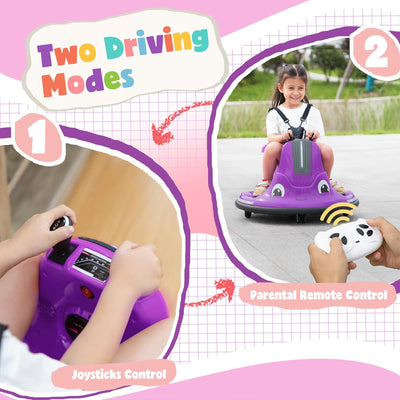 TOBBI 12V Snail Baby Bumper Electric Car, Kids Ride On Toy with Remote, Purple - VMInnovations