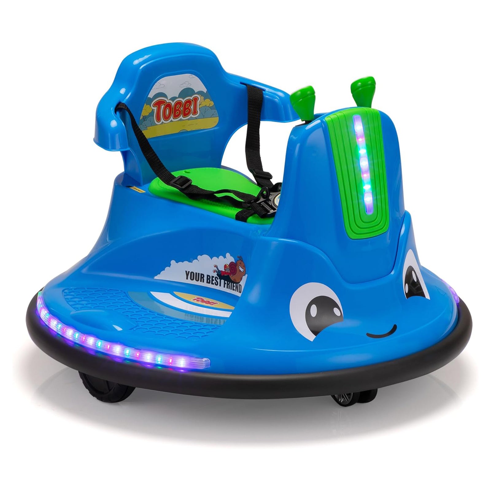 TOBBI 12V Snail Baby Bumper Electric Car, Kids Ride On Toy with Remote, Azure - VMInnovations