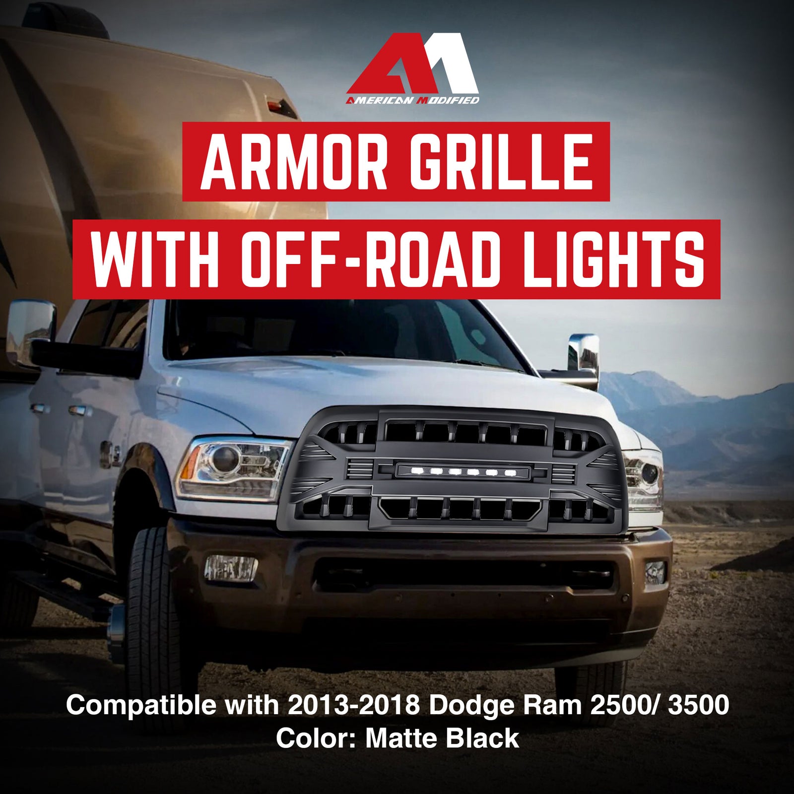 AMERICAN MODIFIED Armor Grille for 2013-2018 Dodge Ram 2500/3500, Matte Black - VMInnovations