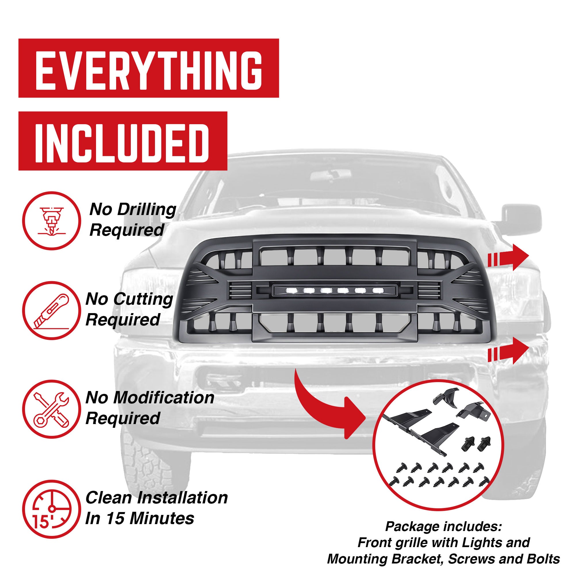 AMERICAN MODIFIED Grille for 13-18 Dodge Ram 2500/3500, Matte Black (For Parts) - VMInnovations