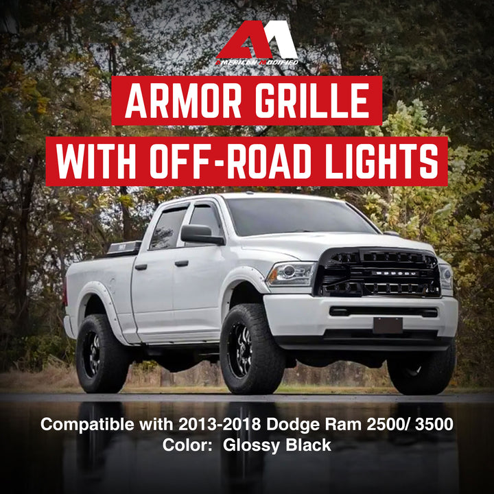 AMERICAN MODIFIED Armor Grille for 2013-18 Dodge Ram2500/3500, Black (Open Box)