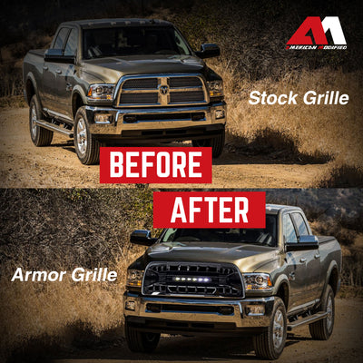 AMERICAN MODIFIED Armor Grille for 2013-2018 Dodge Ram 2500/3500, Glossy Black - VMInnovations