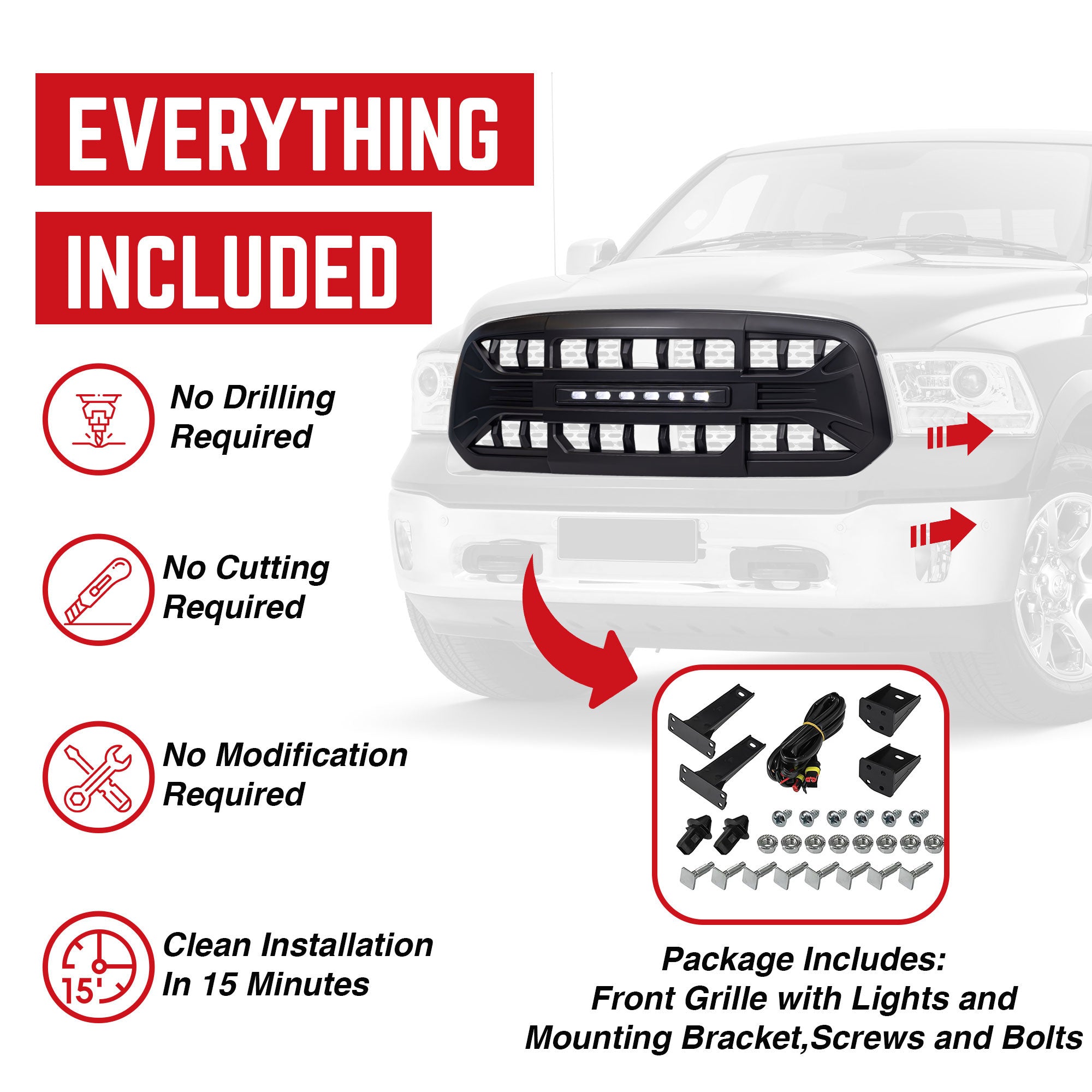 AMERICAN MODIFIED Armor Grille 13-18 Dodge Ram 1500, 19-23 Ram 1500(Open Box) - VMInnovations