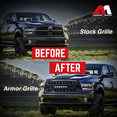 AMERICAN MODIFIED Armor Grille for 13-18 Dodge Ram 1500, 19-23 Ram 1500, Black - VMInnovations