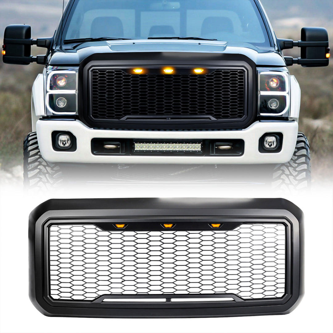 AMERICAN MODIFIED Front Grille for 2011-2016 Ford F250/350/450/550, Matte Black