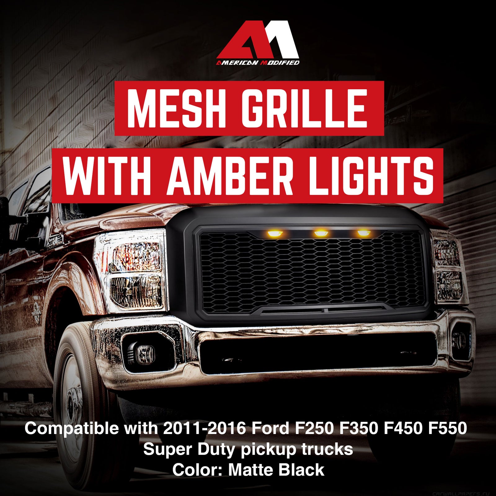 AMERICAN MODIFIED Front Grille for 2011-2016 Ford F250/350/450/550, Matte Black - VMInnovations
