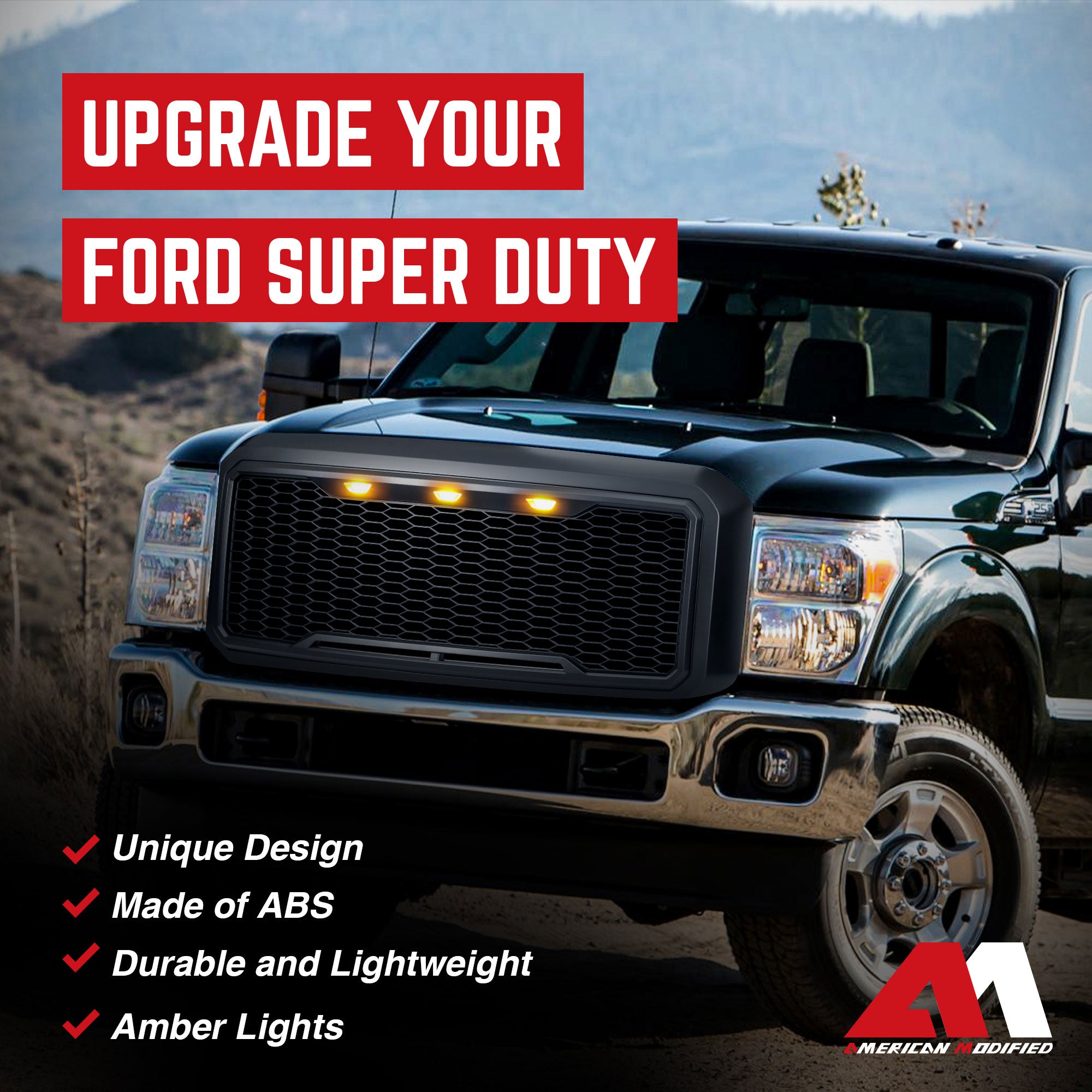 AMERICAN MODIFIED Grille for 11-16 Ford F250/350/450/550, Matte Black (Used) - VMInnovations