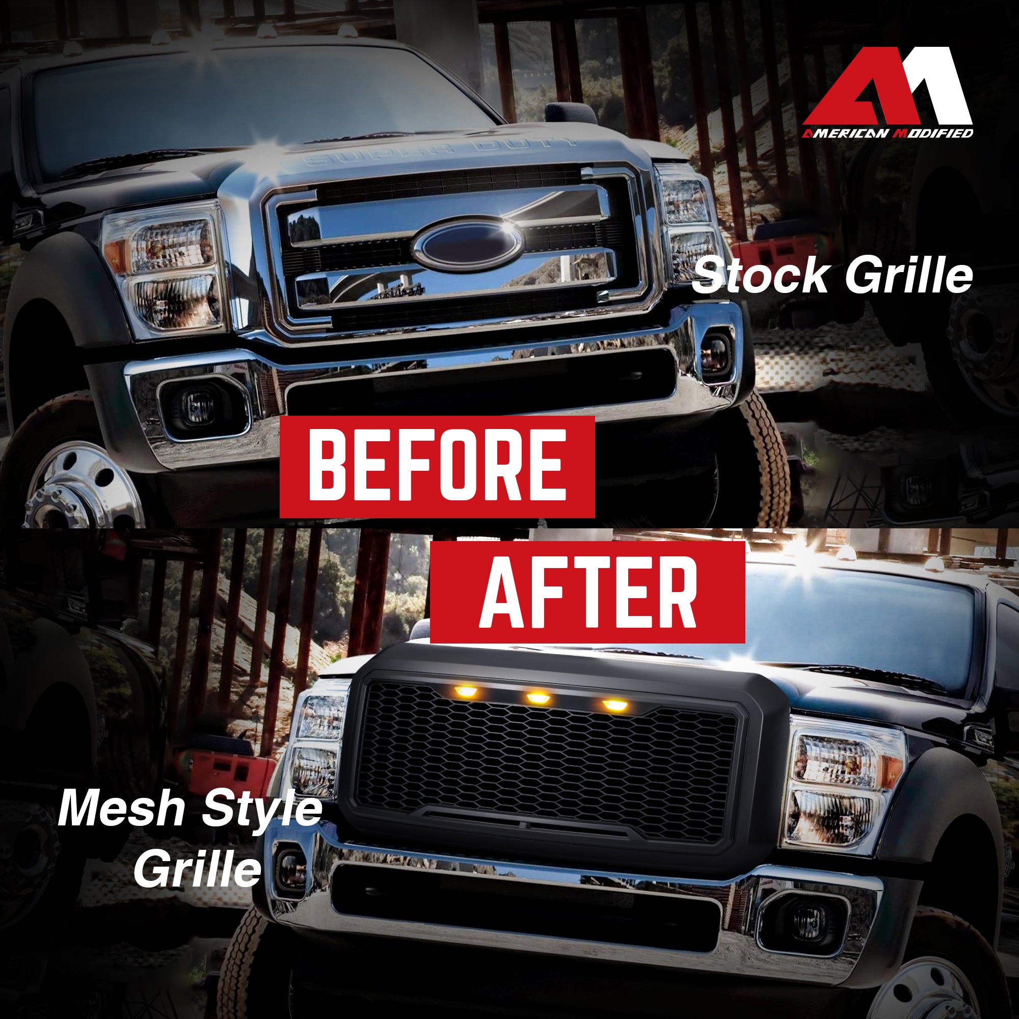 AMERICAN MODIFIED Grille for 11-16 Ford F250/350/450/550, Matte Black (Used) - VMInnovations