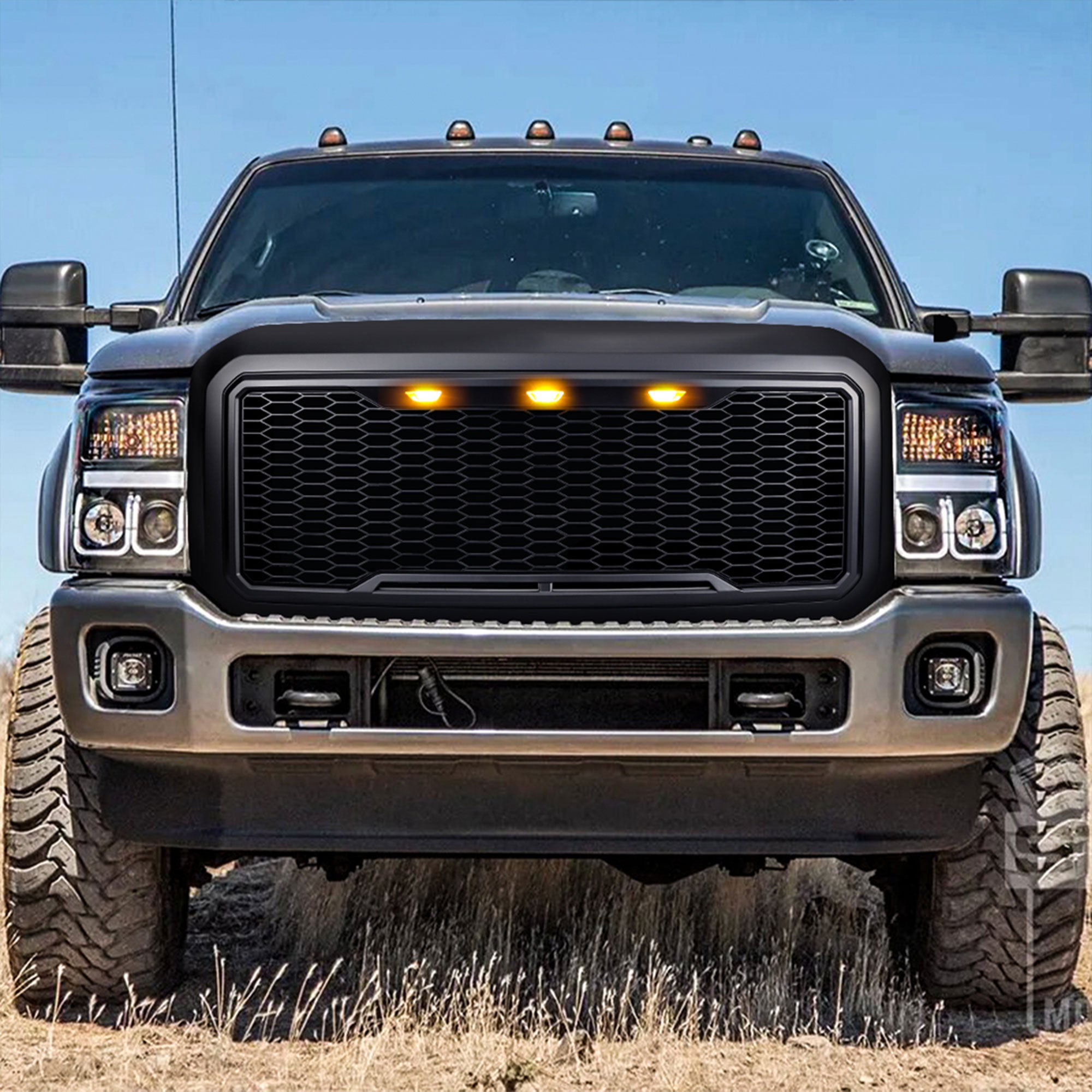 AMERICAN MODIFIED Front Grille for 2011-2016 Ford F250/350/450/550, Matte Black - VMInnovations
