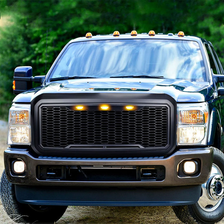 AMERICAN MODIFIED Front Grille for 2011-2016 Ford F250/350/450/550, Matte Black