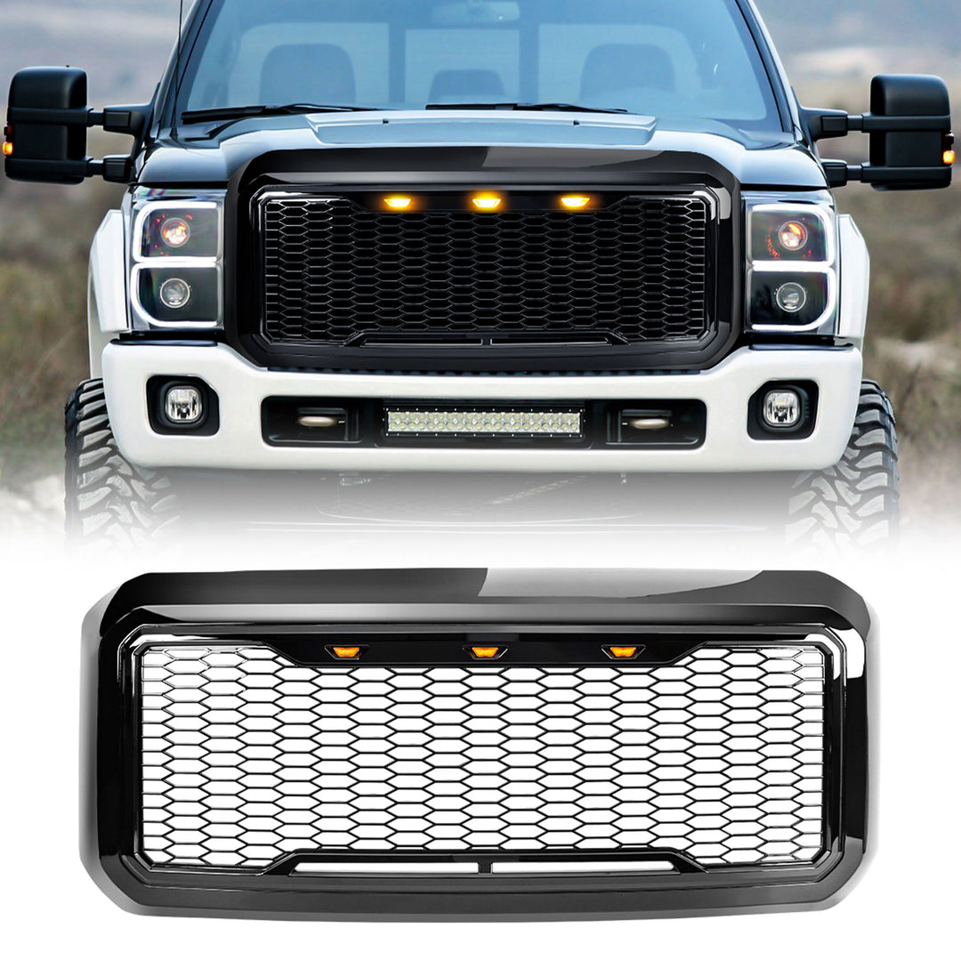 AMERICAN MODIFIED Front Grille for 2011-2016 Ford F250/350/450/550, Glossy Black