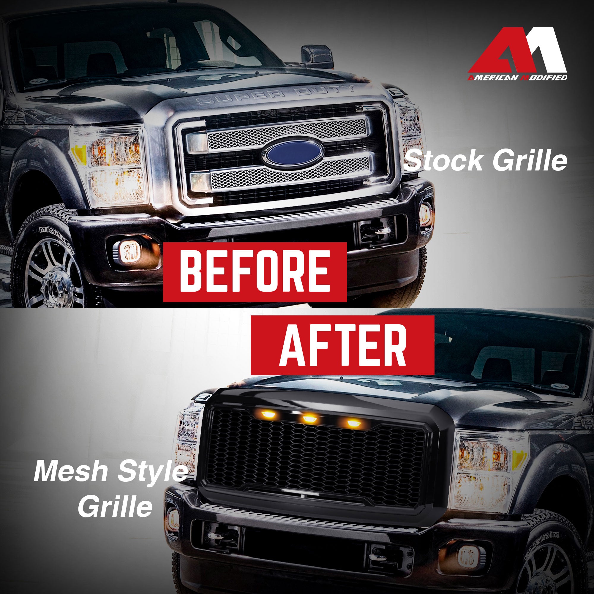 AMERICAN MODIFIED Front Grille for 2011-2016 Ford, Glossy Black (Open Box) - VMInnovations