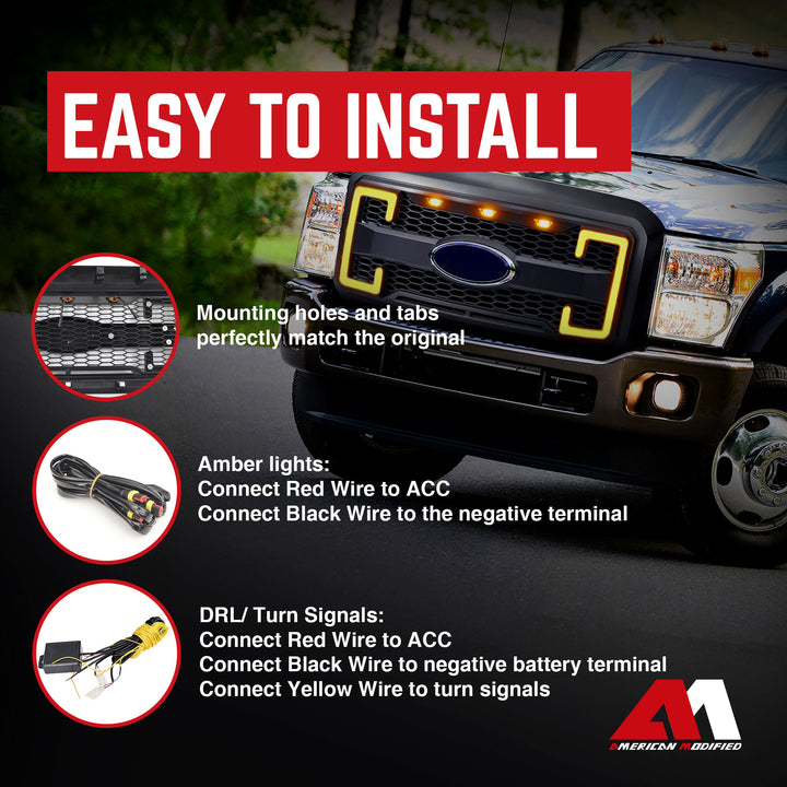 AMERICAN MODIFIED Raptor Style Grille 2011-16 Ford F250/350/450/550(Open Box) - VMInnovations
