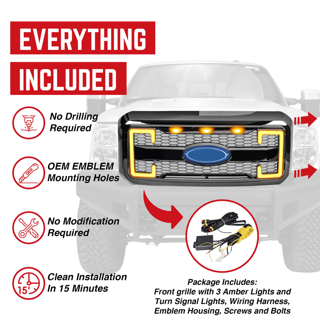 AMERICAN MODIFIED Raptor Style Mesh Grille for 2011-16 Ford F250-550 (Open Box)