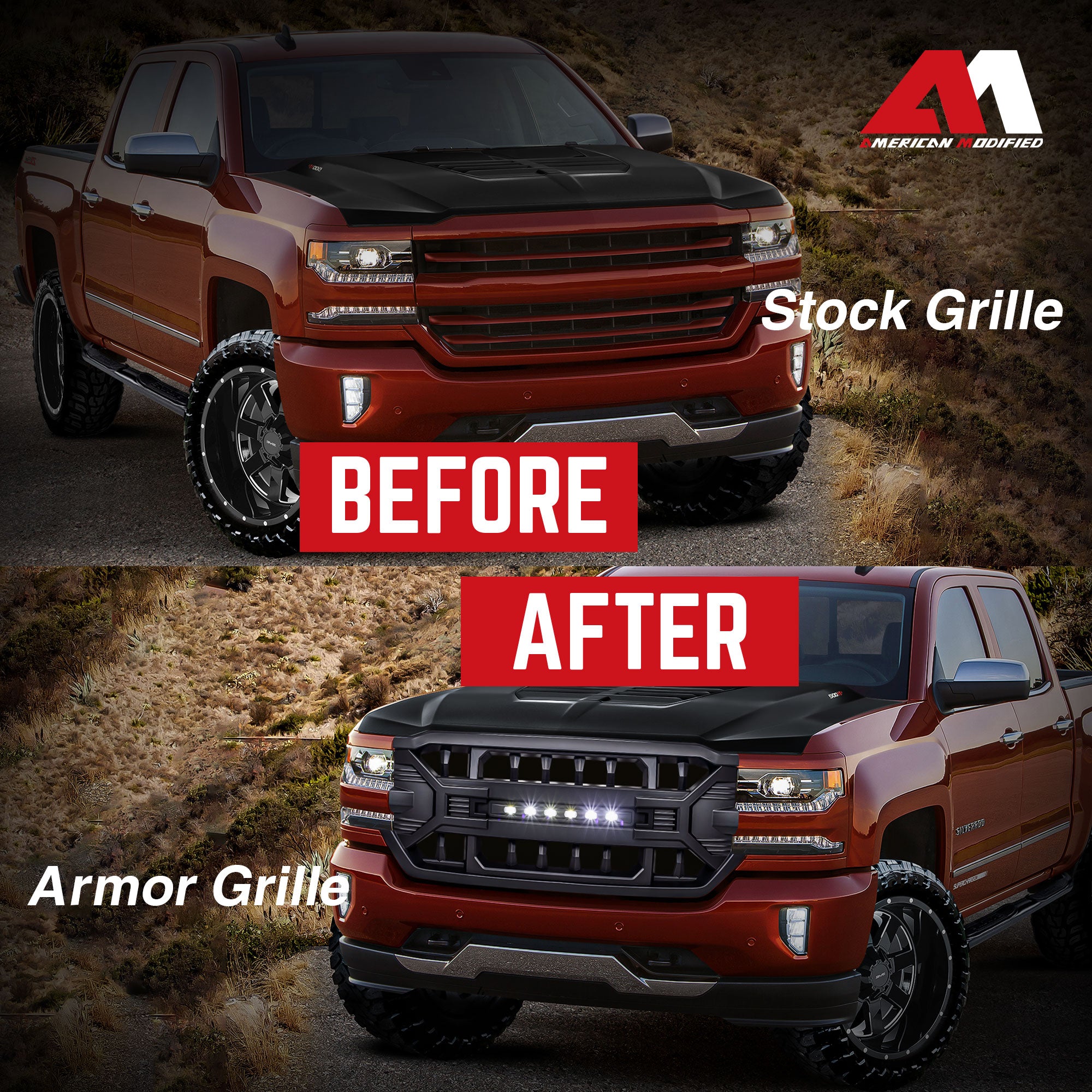 AMERICAN MODIFIED Armor Grille for 16-19 Chevy Silverado 1500, Black (Open Box) - VMInnovations