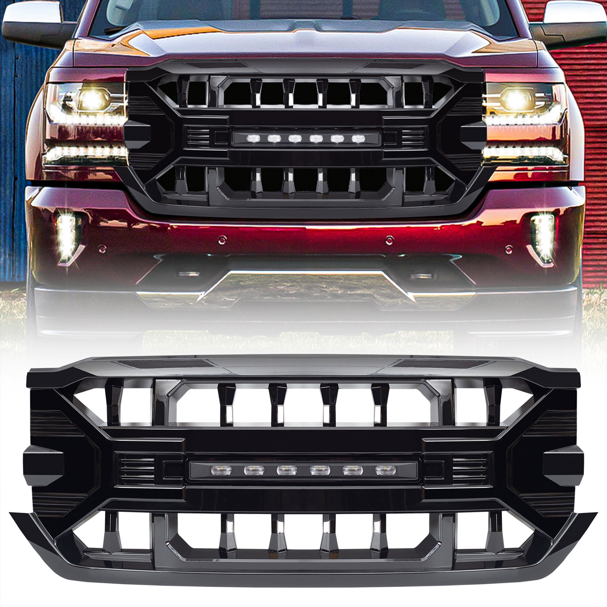 AMERICAN MODIFIED Grille for 16-19 Chevy Silverado 1500, Glossy Black (Open Box) - VMInnovations