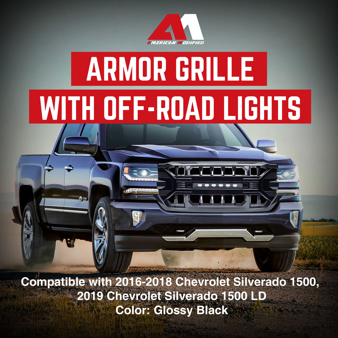 AMERICAN MODIFIED Armor Grille, '16-'19 Chevy Silverado 1500, Glossy Black(Used)