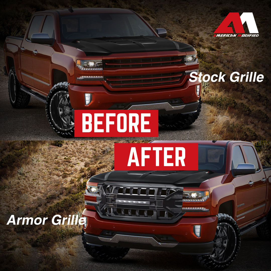 AMERICAN MODIFIED Armor Grille, '16-'19 Chevy Silverado 1500, Glossy Black(Used)