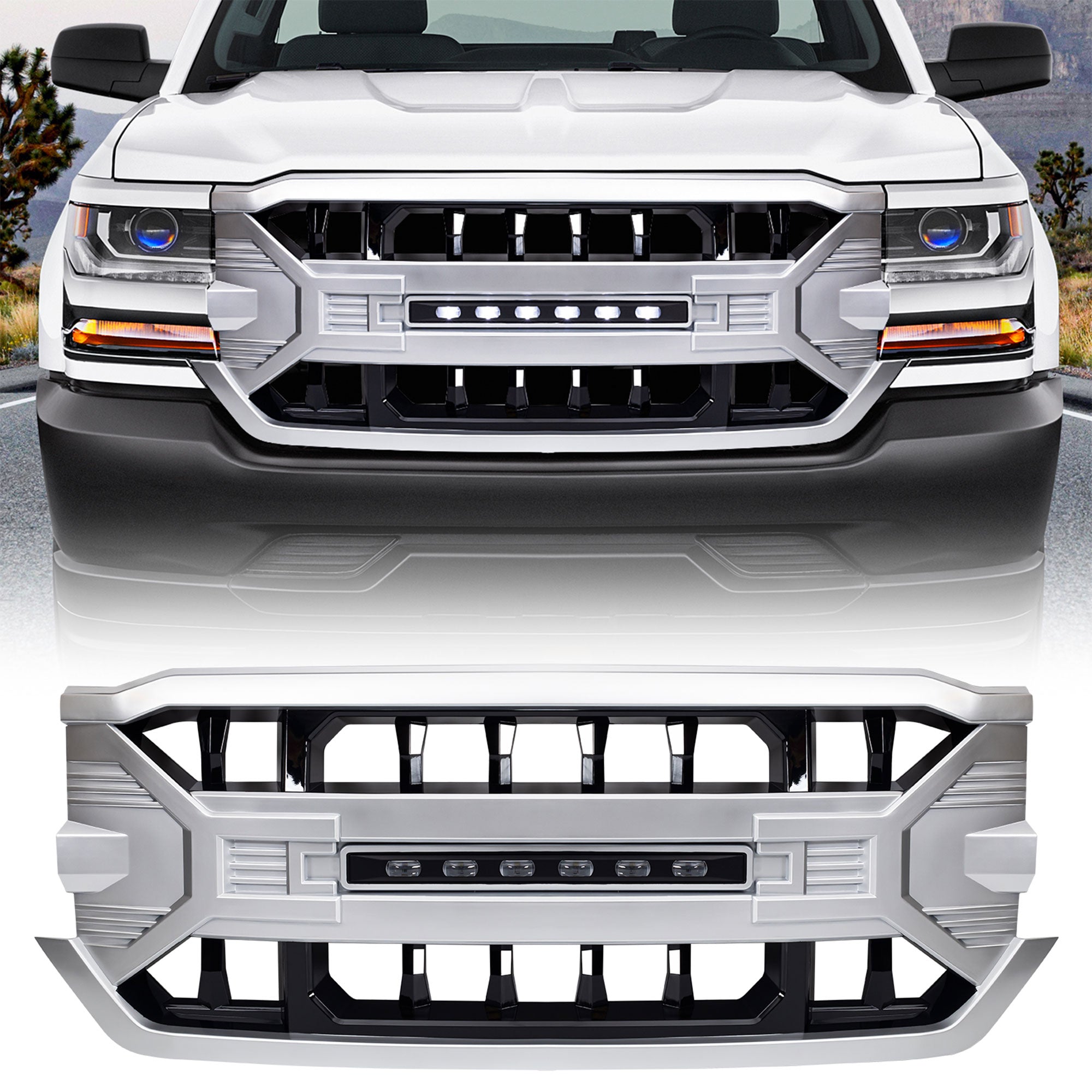 AMERICAN MODIFIED Armor Grille for 2016-2019 Chevrolet Silverado 1500, Silver - VMInnovations