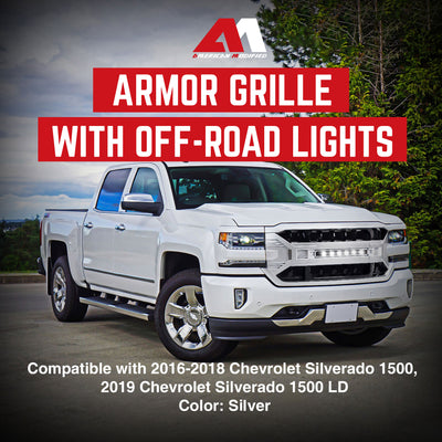 AMERICAN MODIFIED Armor Grille for 2016-2019 Chevrolet Silverado 1500, Silver - VMInnovations