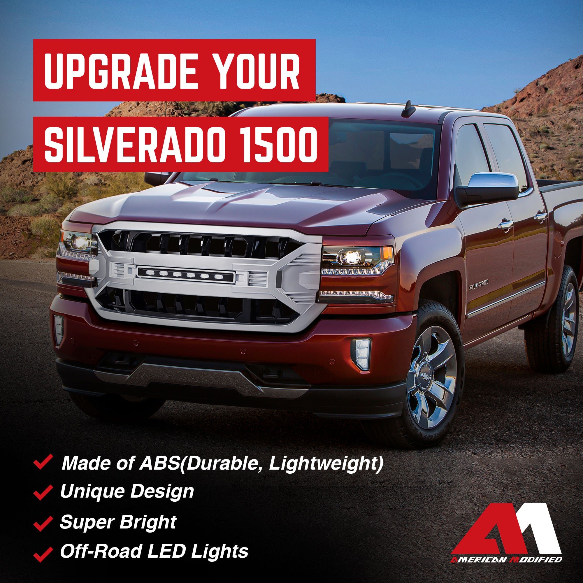 AMERICAN MODIFIED Armor Grille for 2016-2019 Chevrolet Silverado 1500, Silver - VMInnovations