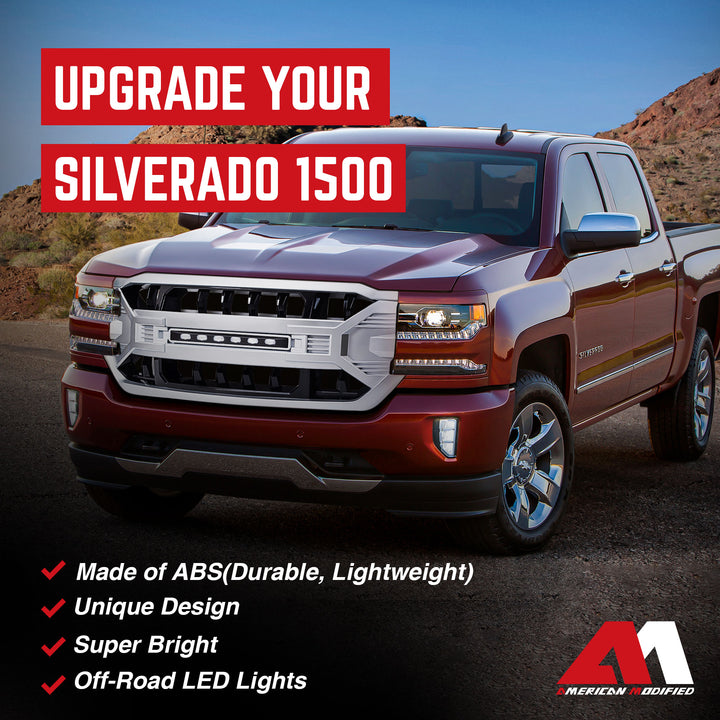 AMERICAN MODIFIED Armor Grille for 16-19 Chevy Silverado 1500, Silver (Open Box)