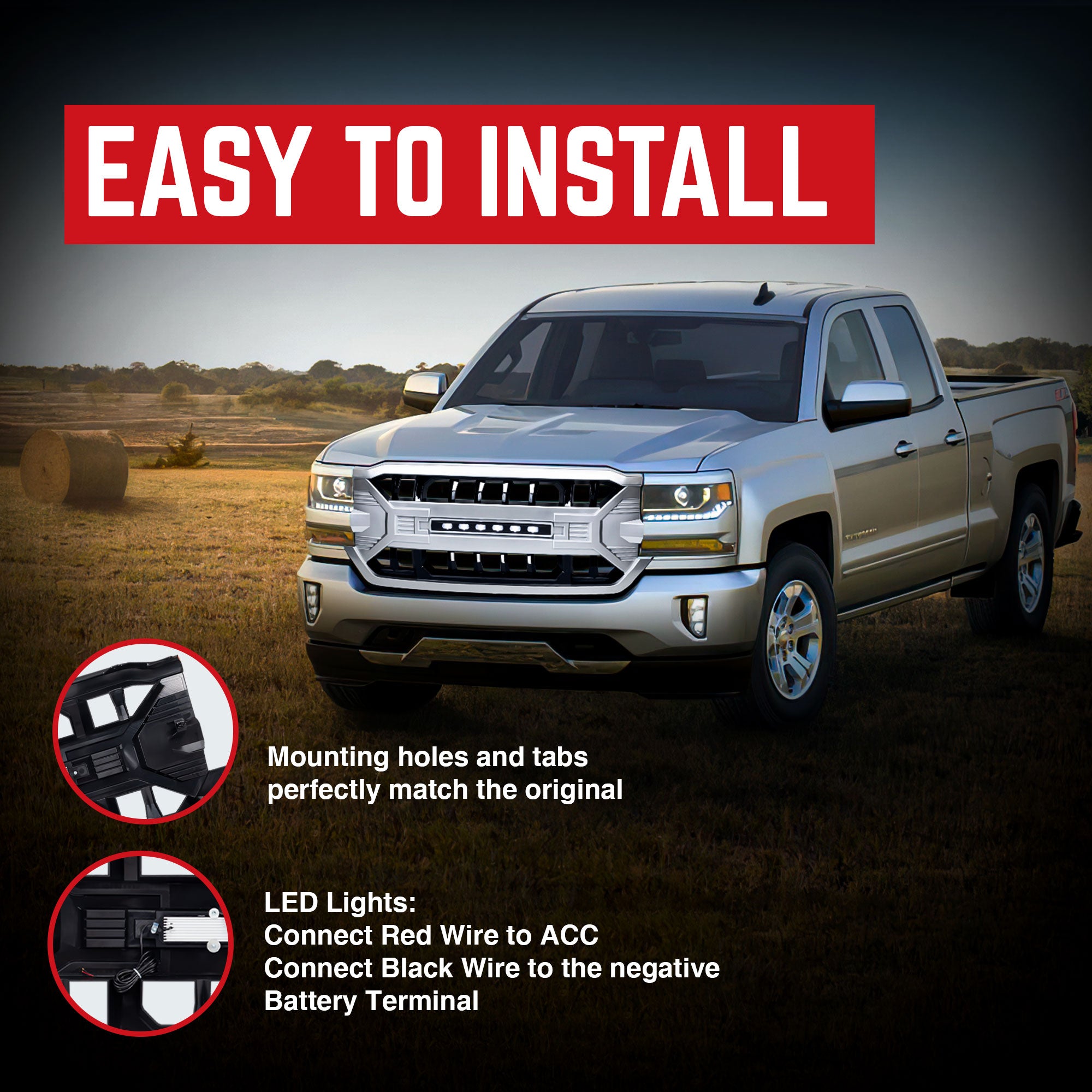 AMERICAN MODIFIED Armor Grille for 2016-2019 Chevrolet Silverado 1500, Silver - VMInnovations