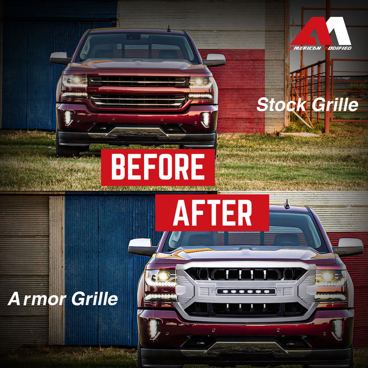 AMERICAN MODIFIED Armor Grille for 16-19 Chevy Silverado 1500, Silver (Open Box)
