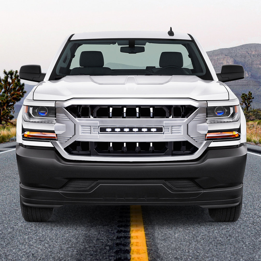 AMERICAN MODIFIED Armor Grille for 16-19 Chevy Silverado 1500, Silver (Open Box)