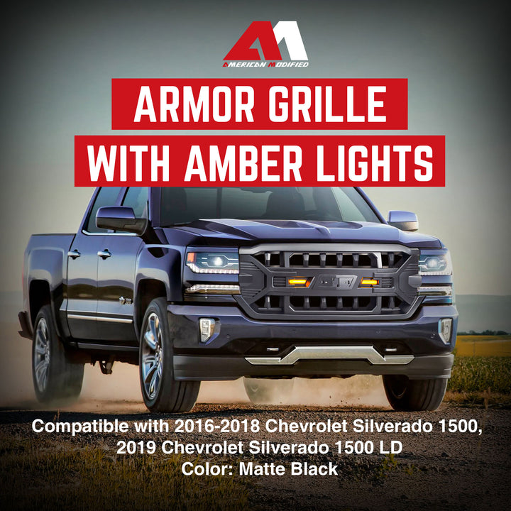 AMERICAN MODIFIED Armor Grille for 16-19 Chevy Silverado 1500, Matte Black(Used)