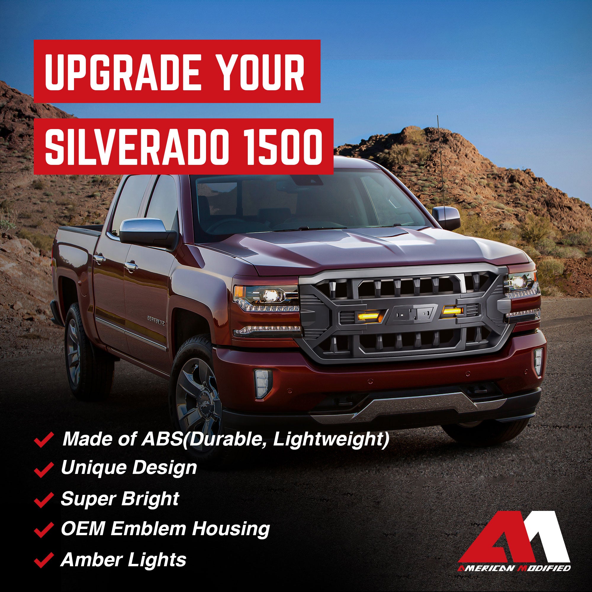 AMERICAN MODIFIED Grille for 16-19 Chevy Silverado 1500, Matte Black (Open Box) - VMInnovations
