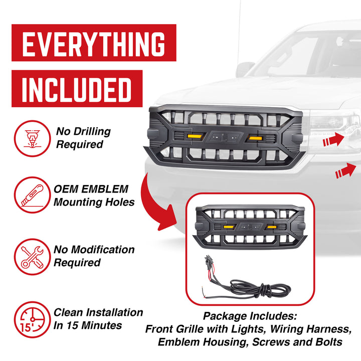 AMERICAN MODIFIED Armor Grille for 2016-2019 Chevy Silverado 1500, Matte Black