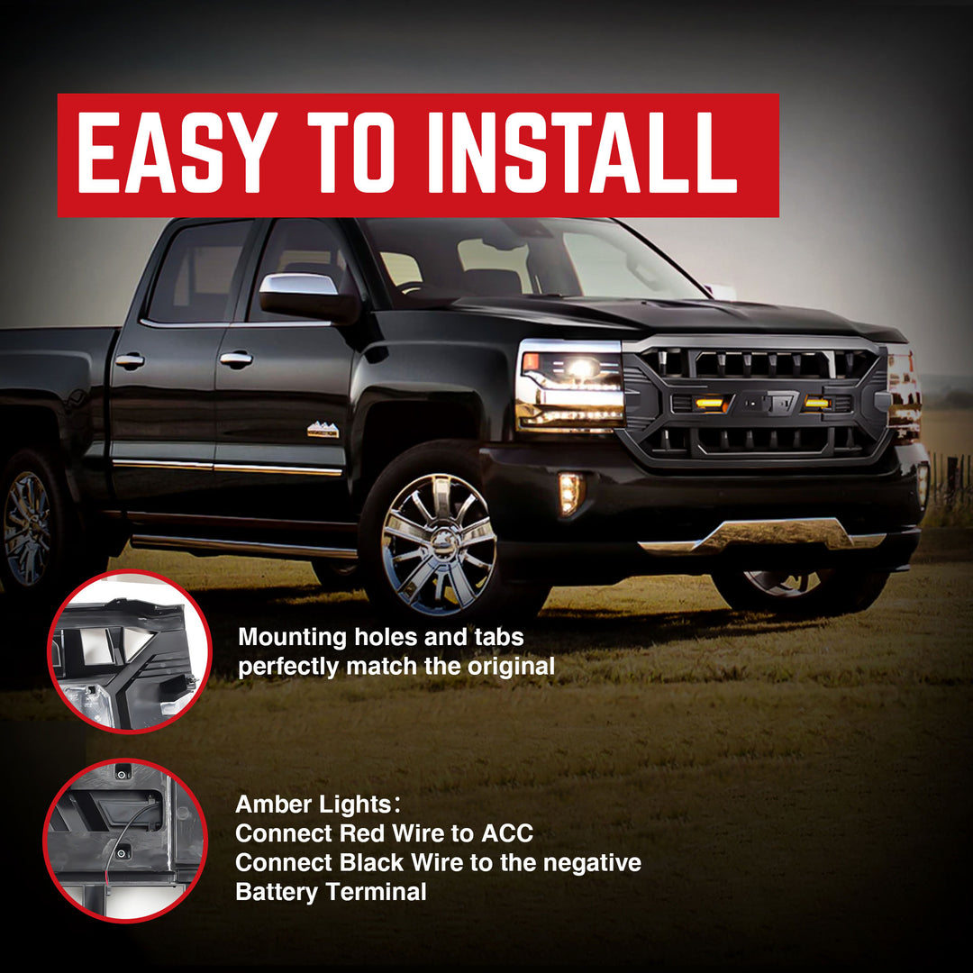 AMERICAN MODIFIED Grille for 16-19 Chevy Silverado 1500, Matte Black (Open Box) - VMInnovations