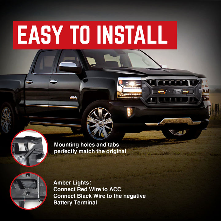 AMERICAN MODIFIED Grille for 16-19 Chevy Silverado 1500, Matte Black (Open Box) - VMInnovations