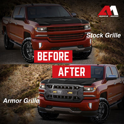 AMERICAN MODIFIED Armor Grille for 16-19 Chevy Silverado 1500, Matte Black(Used) - VMInnovations