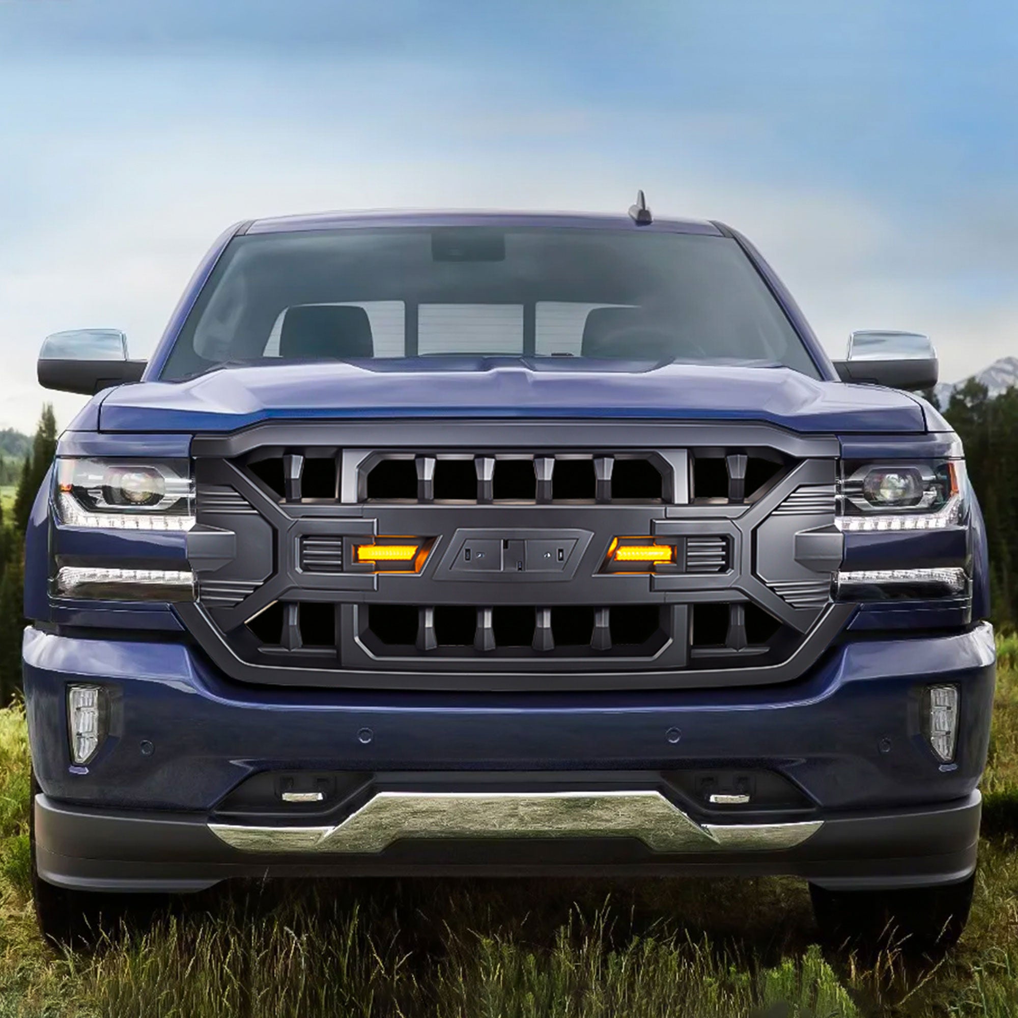 AMERICAN MODIFIED Grille for 16-19 Chevy Silverado 1500, Matte Black (Open Box) - VMInnovations