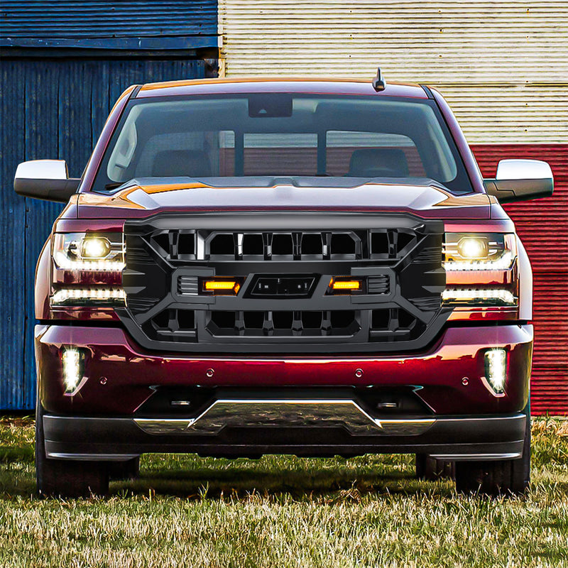 AMERICAN MODIFIED Armor Grille for 2016-2019 Chevy Silverado 1500, Glossy Black