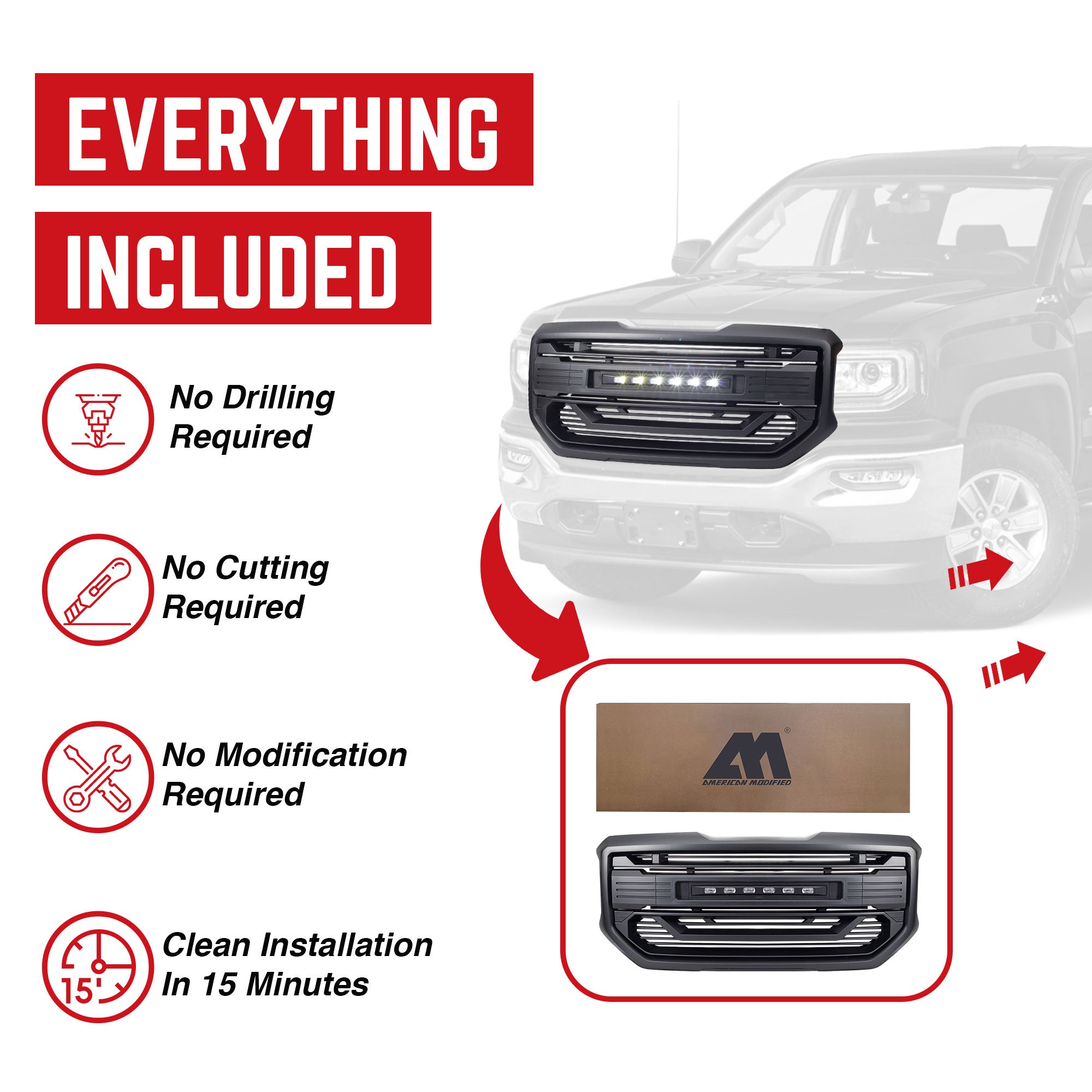 AMERICAN MODIFIED Armor Grille for 2016 to 2018 GMC Sierra 1500 Black (Open Box) - VMInnovations