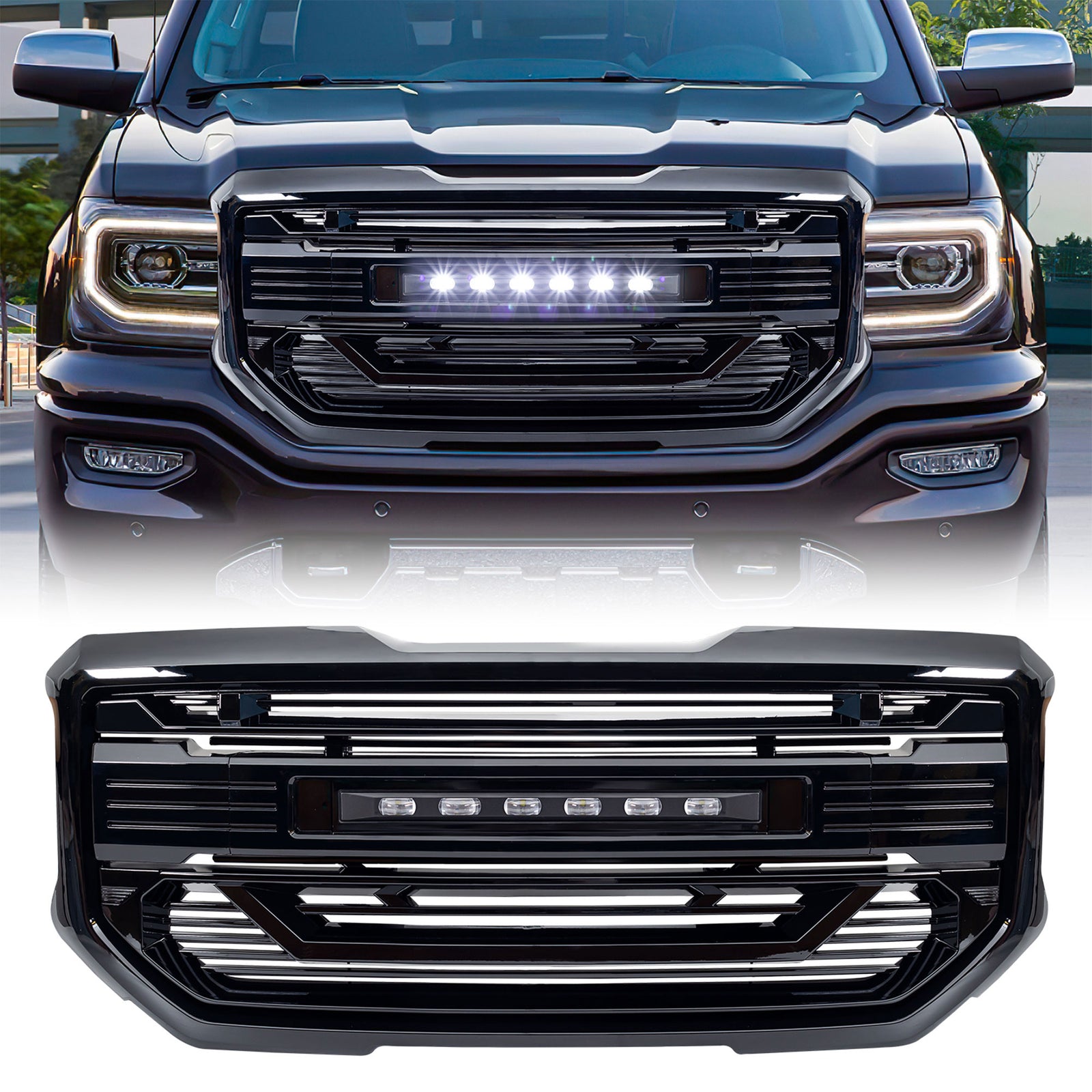 AMERICAN MODIFIED Armor Grille for 2016 to 2018 GMC Sierra 1500, Glossy Black - VMInnovations