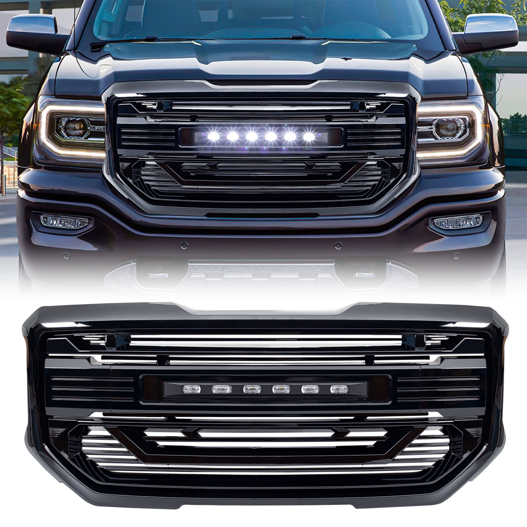 AMERICAN MODIFIED Armor Grille for 2016 to 2018 GMC Sierra 1500, Glossy Black (Open Box)